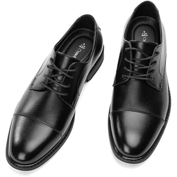 Cusolamore Mens Size 10 Black Lace Up Wingtip Faux Leather Classic Dress Oxfords - Picture 3 of 7
